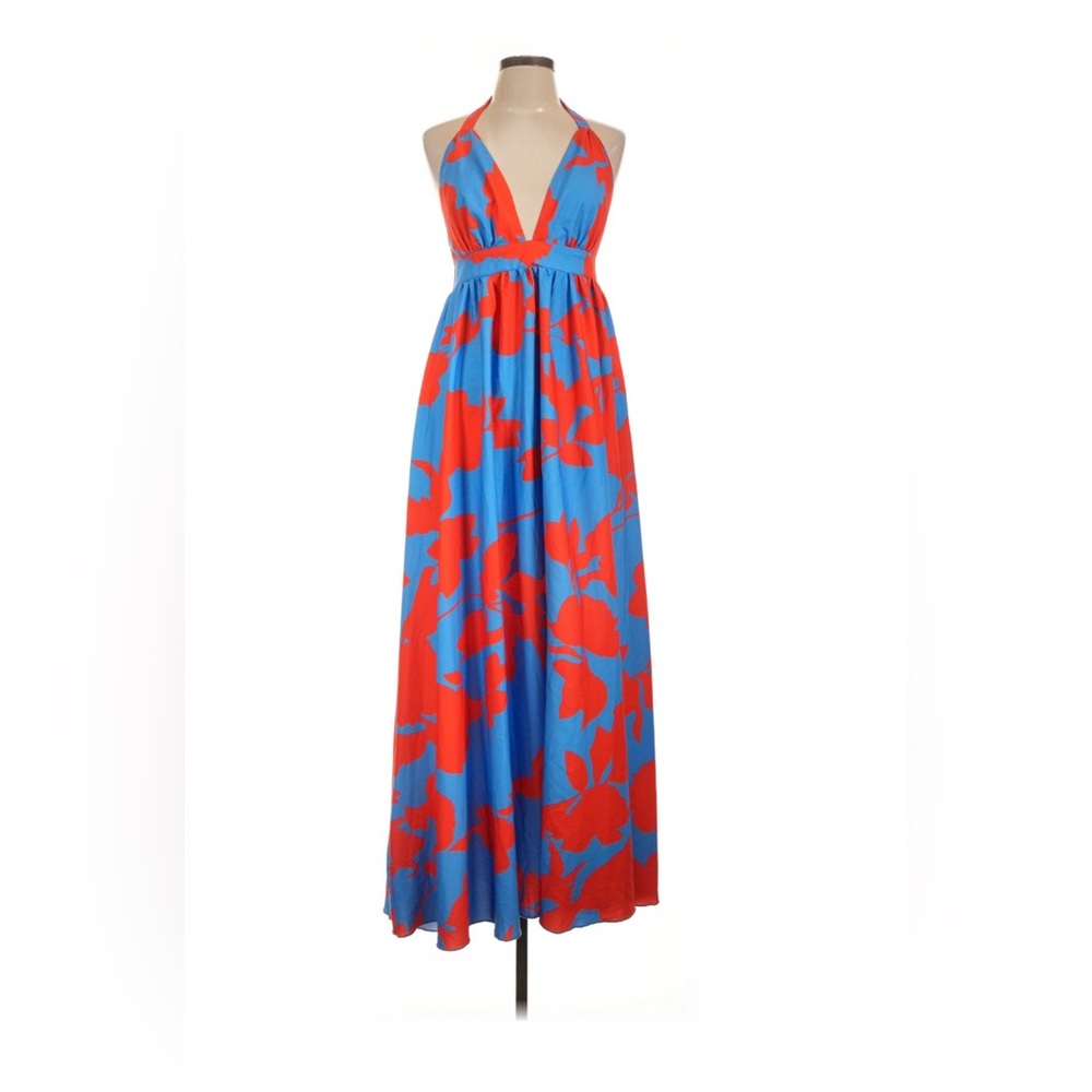 Blue & Red Printed Halter Maxi Dress~ size medium